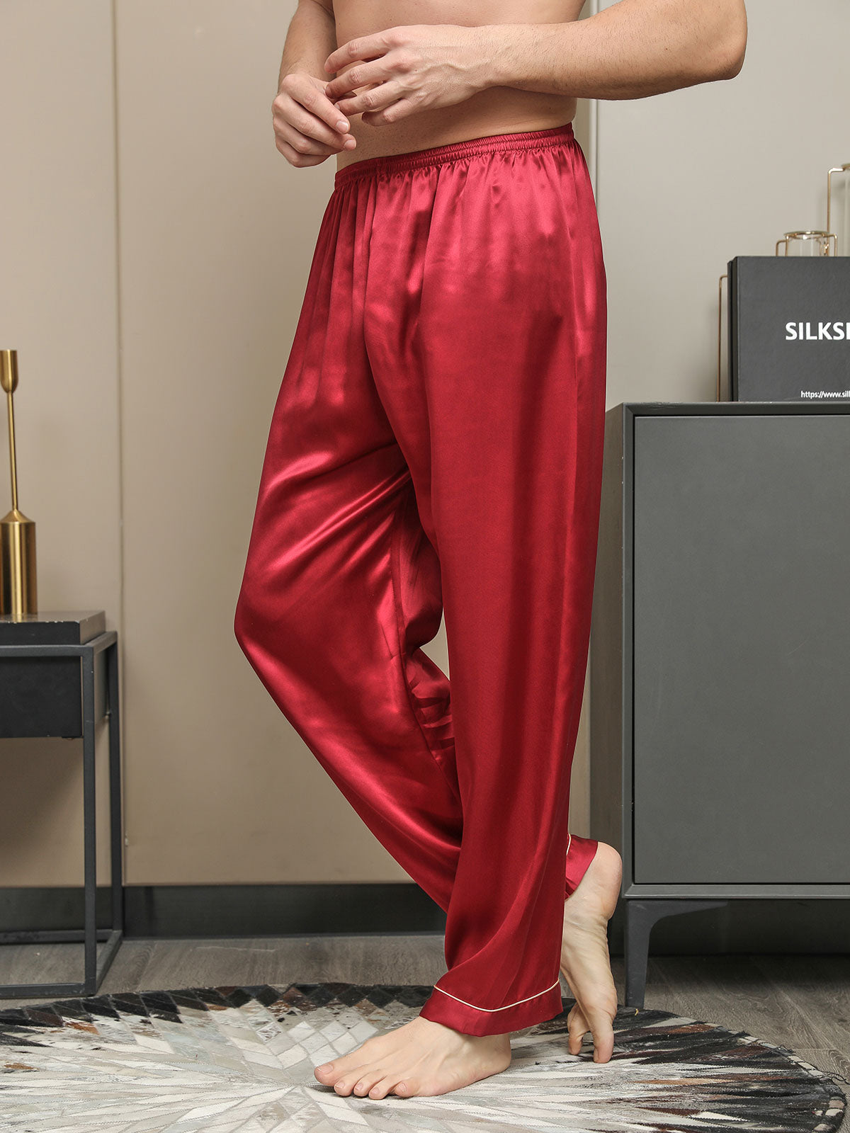 [Rojo] SilkSilky-ES Seda Pura Mens Sleep Bottoms 003
