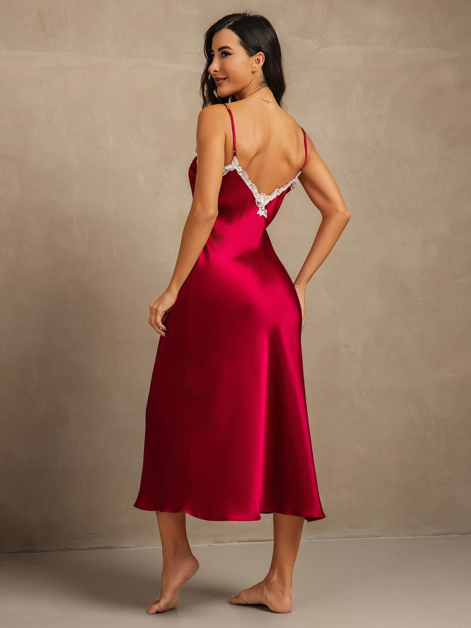 [Vino] SilkSilky-ES 19Momme Seda Pura Cuello en V Vestido 002
