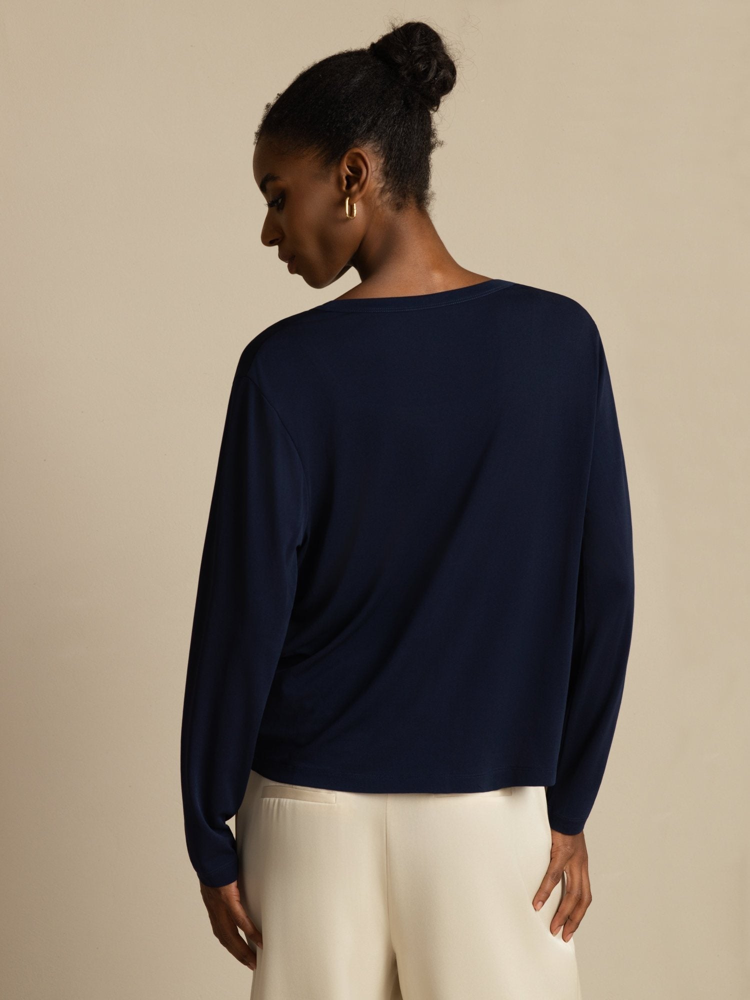 [Azul Oscuro] SilkSilky-ES Long Sleeve Cárdigan Mujer 002