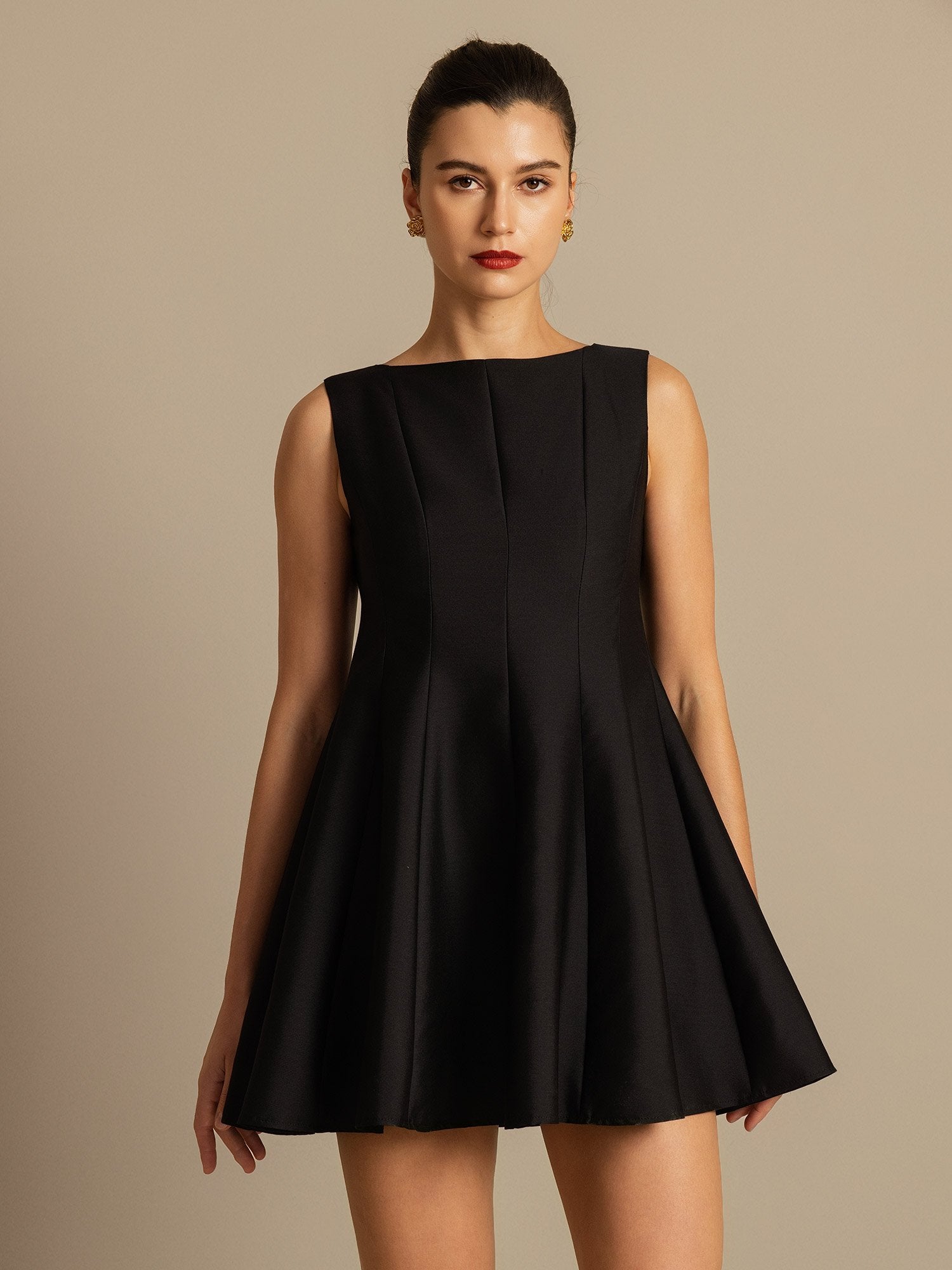 [Negro] SilkSilky-ES 32Momme Silk-Wool Blend Dress 003,