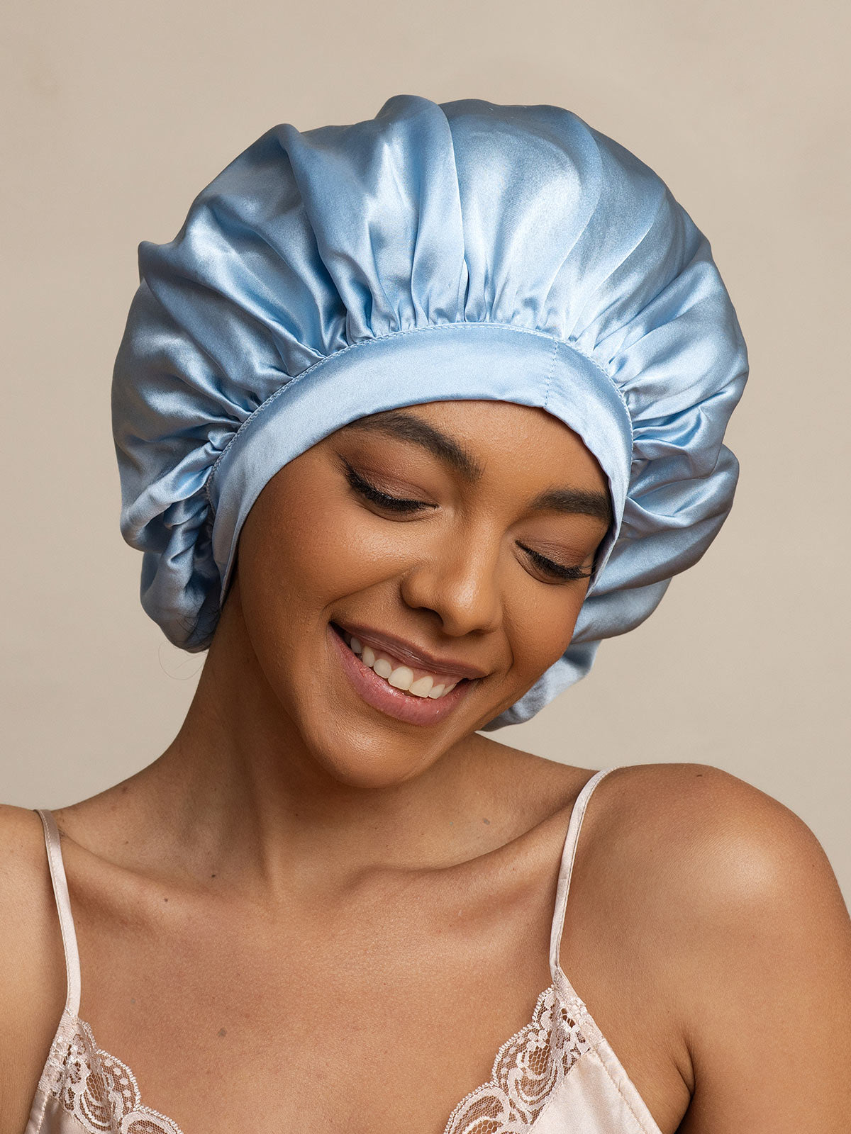 [Azul Claro] SilkSilky-ES Seda Pura Sleep Cap 004
