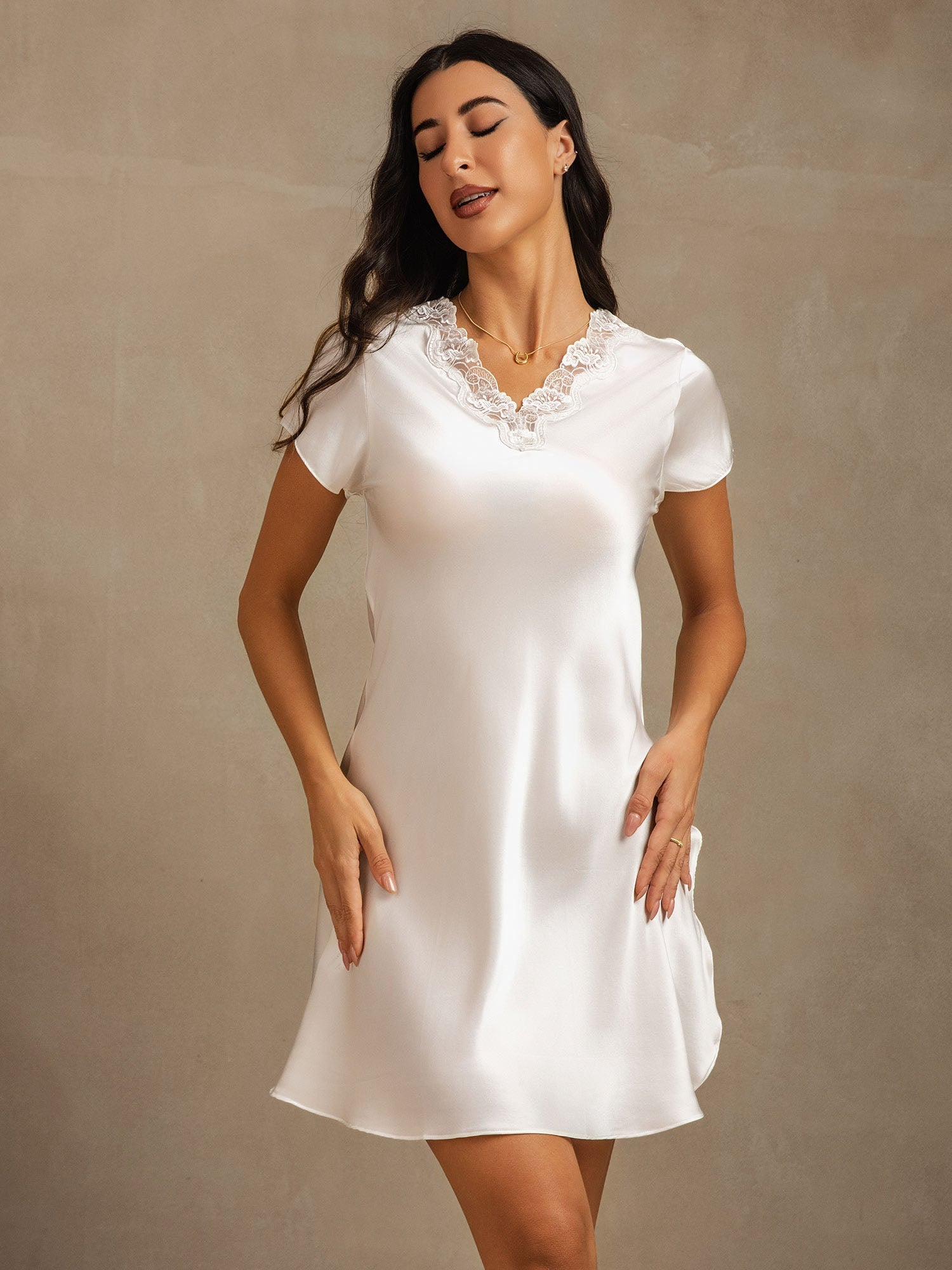 [Blanco] SilkSilky-ES Seda Pura Nightgown 005
