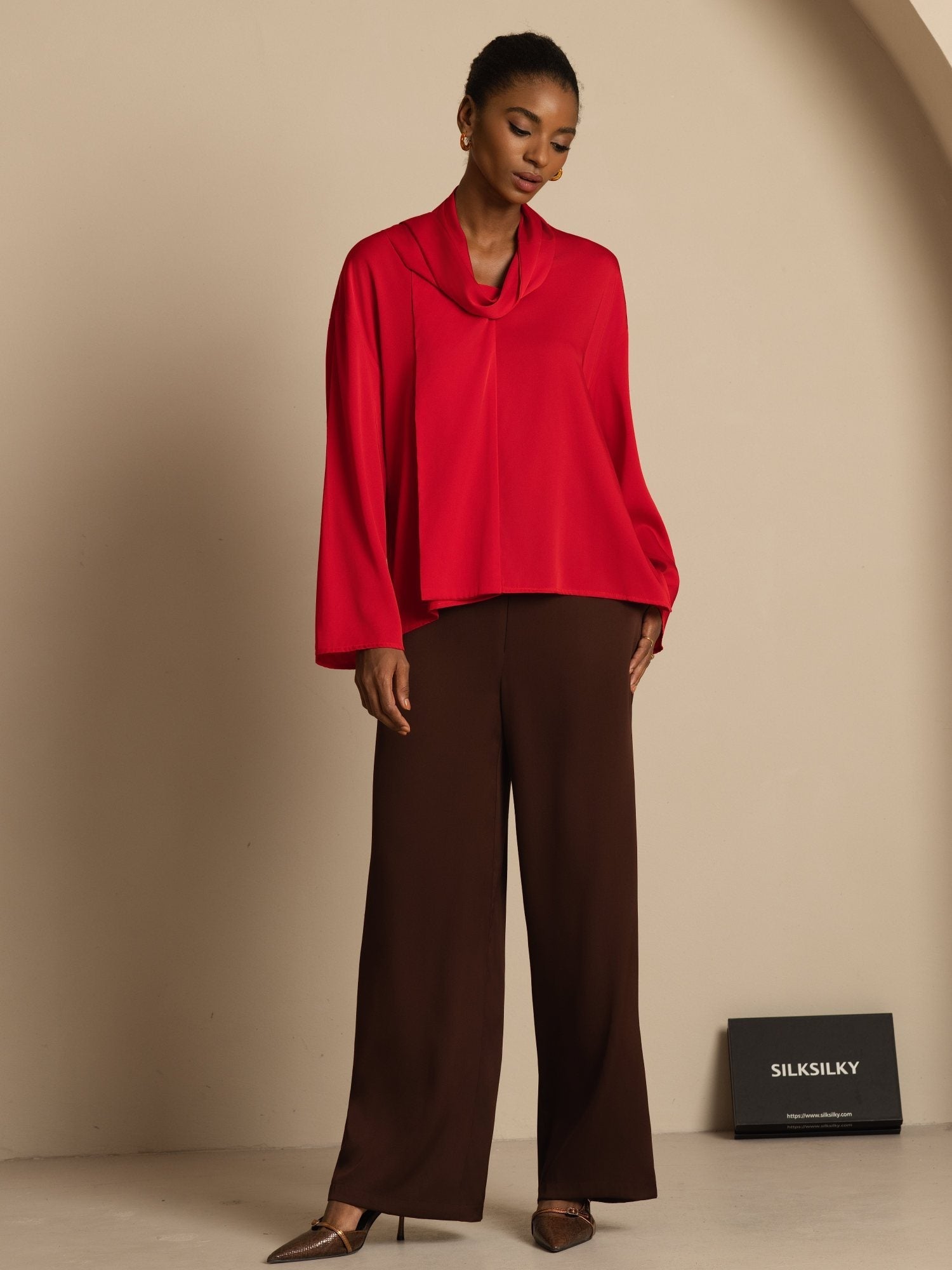 [Vino] SilkSilky-ES 19Momme Seda Manga larga Cuello en V Blusa 008