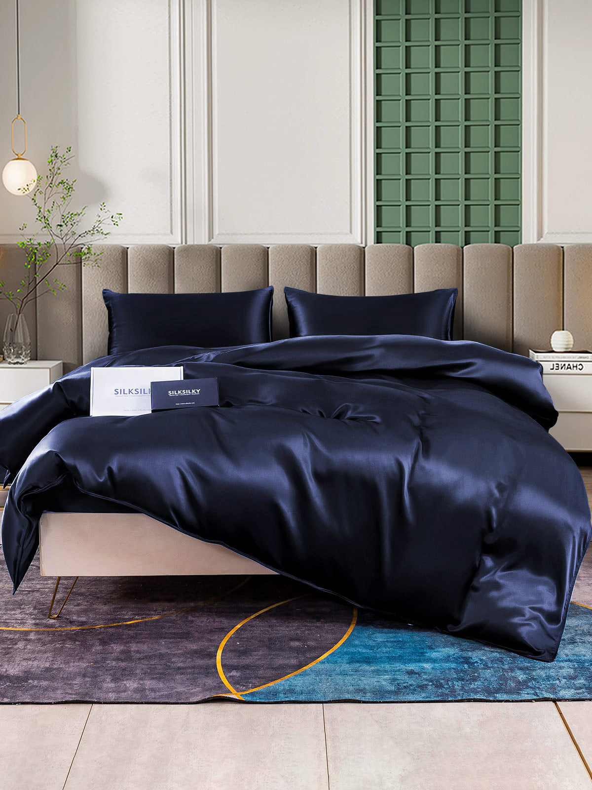 [Azul Oscuro] SilkSilky-ES 25Momme Seda Pura Bedding Set 001