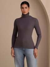 [Gris Oscuro] SilkSilky-ES Long Sleeve Turtle Neck Camisetas de Mujer 001