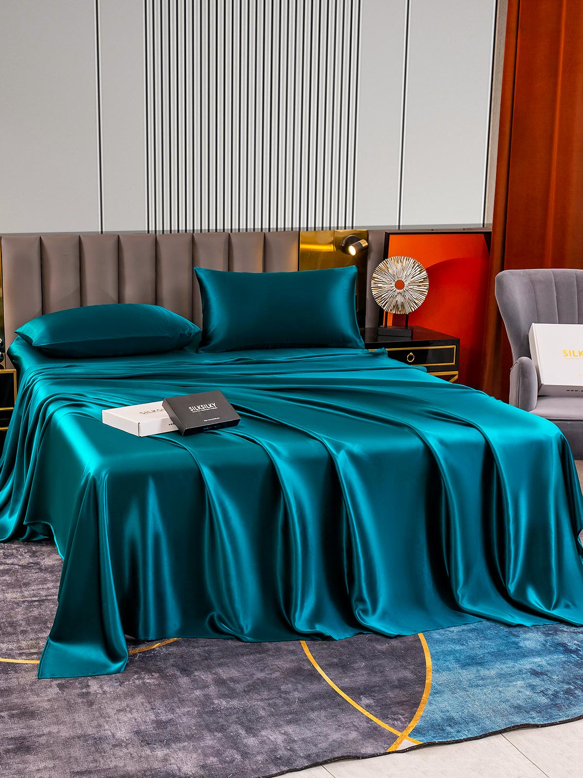 [Azul Real] SilkSilky-ES 22Momme Seda Pura Bedding Set 005