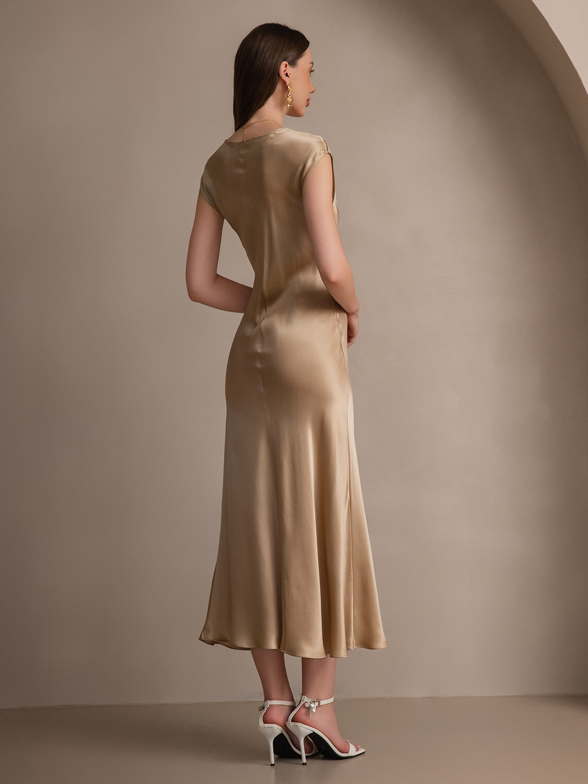 [Champán] SilkSilky-ES 19Momme Seda Dress 002