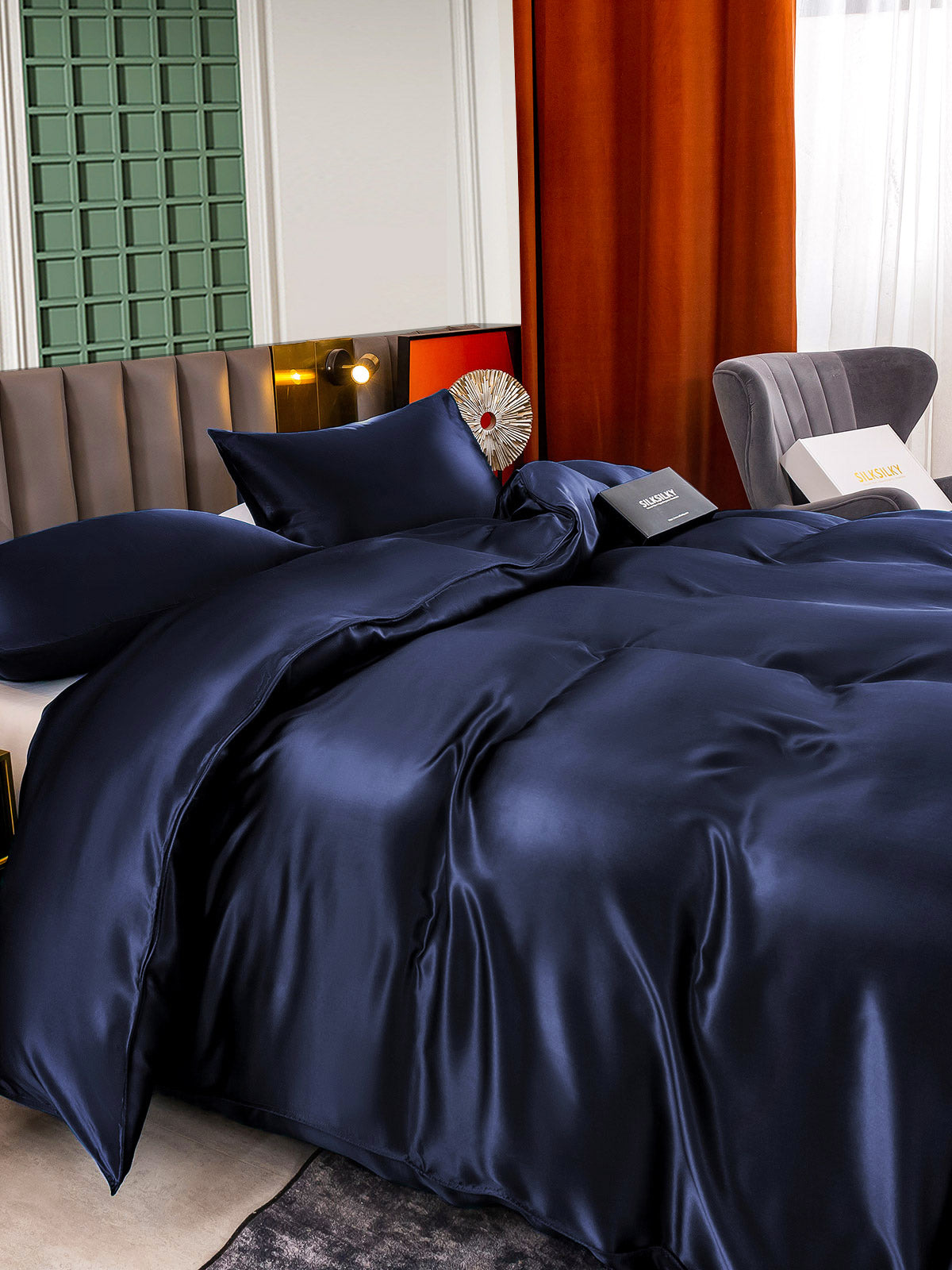 [Azul Oscuro] SilkSilky-ES 25Momme Seda Pura Bedding Set 005