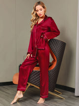 [Vino] SilkSilky-ES Long Sleeve Lapel Collar Pijamas de mujer 006