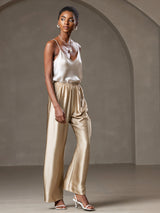 [Beige] SilkSilky-ES Spaghetti Strap V Neck Top de tirantes 006