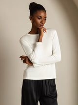 [Blanco] SilkSilky-ES Long Sleeve Crew Neck Camisetas de Mujer 006