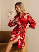 [Rojo Oscuro] SilkSilky-ES 3/4 Sleeve Bata de mujer 001