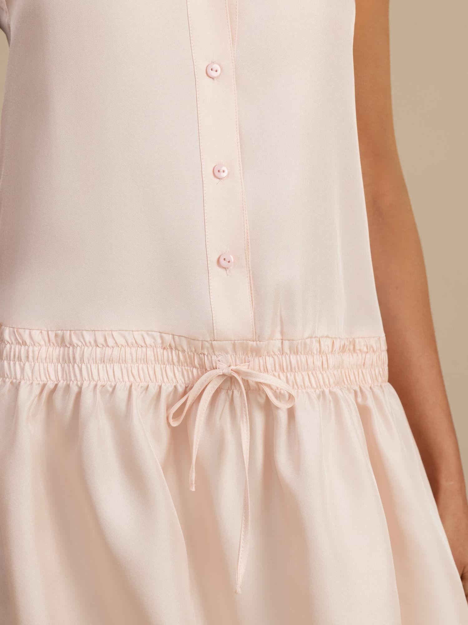 [Rosa] SilkSilky-ES 18Momme Sin mangas Cuello Alto Vestido 005