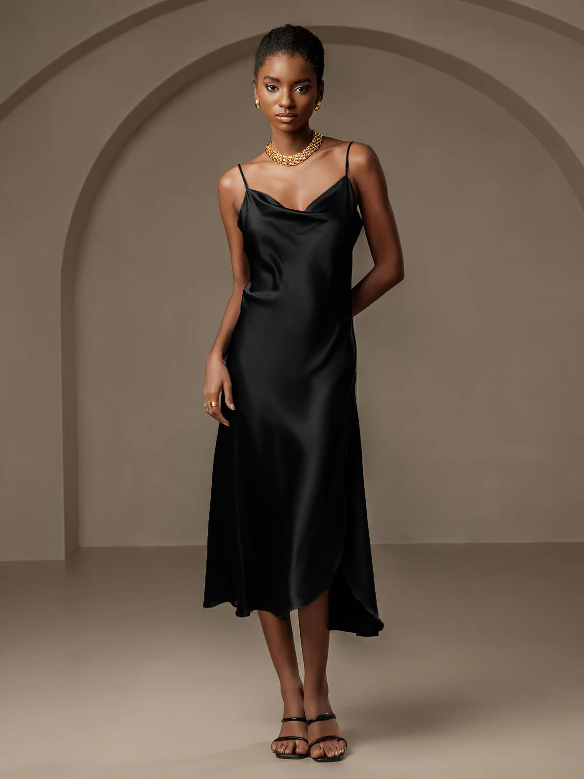 [Negro] SilkSilky-ES 19Momme Nightgown 001