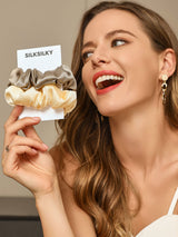 [Beige+champán] SilkSilky-ES 19Momme Scrunchie 005