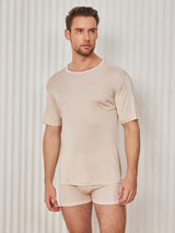 [Beige] SilkSilky-ES Manga corta Cuello Cerrado Camiseta de hombre 001