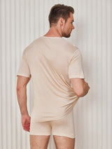 [Beige] SilkSilky-ES Manga corta Cuello Cerrado Camiseta de hombre 002