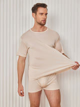 [Beige] SilkSilky-ES Manga corta Cuello Cerrado Camiseta de hombre 003