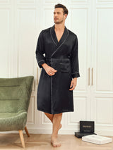 [Negro] SilkSilky-ES 19Momme Seda Pura Manga larga Mens Robe 003