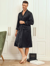 [Negro] SilkSilky-ES 19Momme Seda Pura Manga larga Mens Robe 004