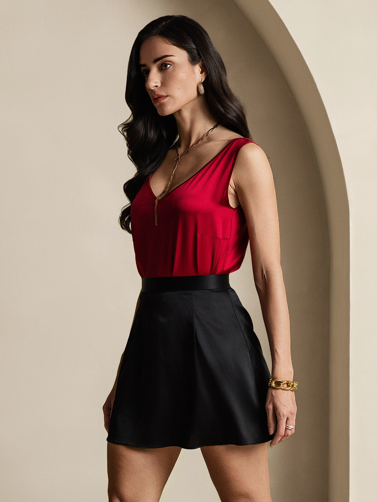 [Negro] SilkSilky-ES 19Momme Seda Skirt 002