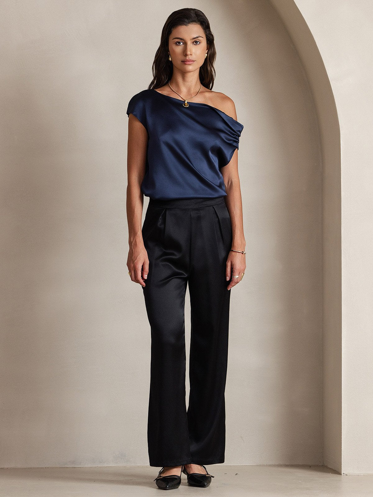 [Negro] SilkSilky-ES 19Momme Pantalones de mujer 001