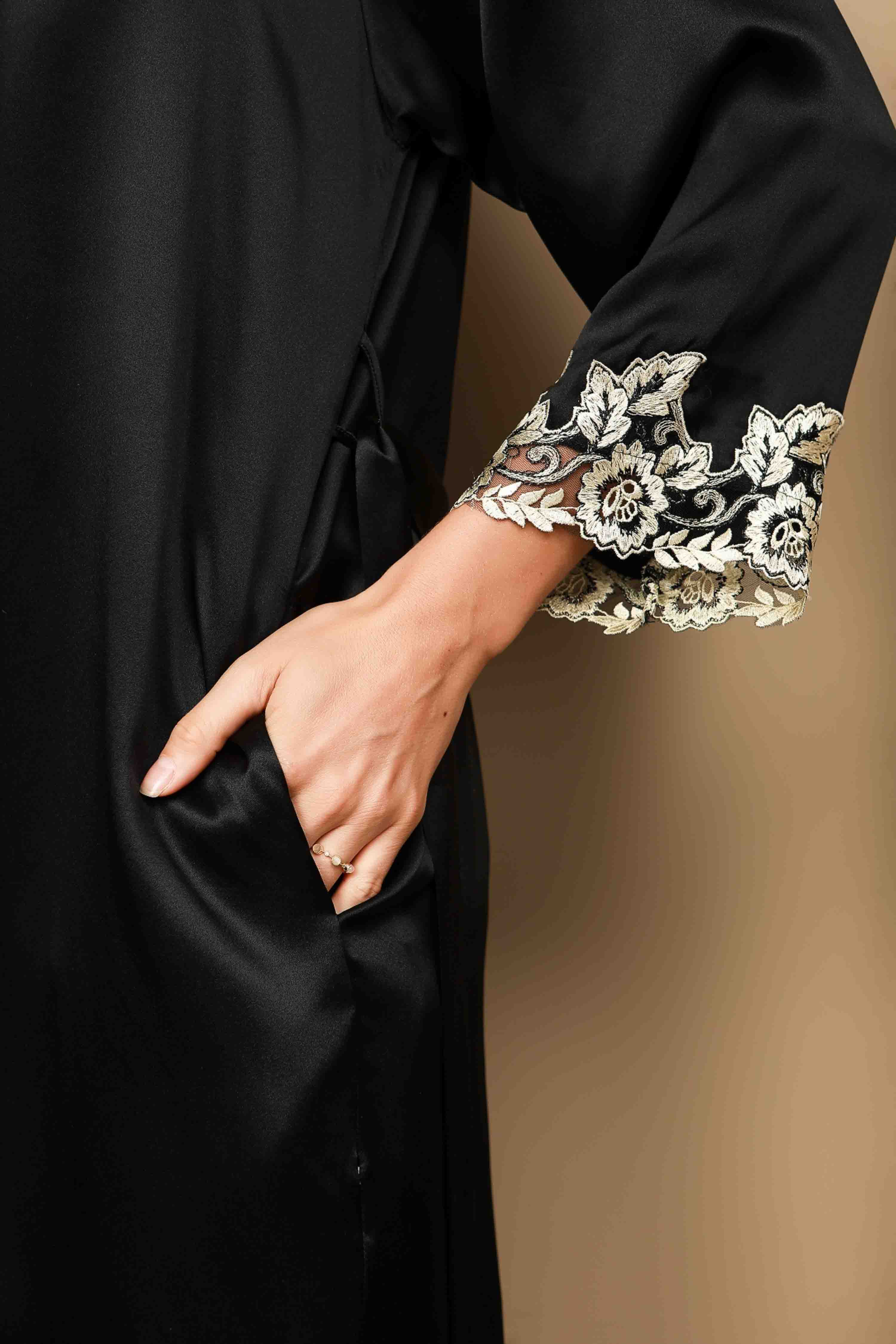 [Negro] SilkSilky-ES Manga francesa Nightgown&Robe Set 009