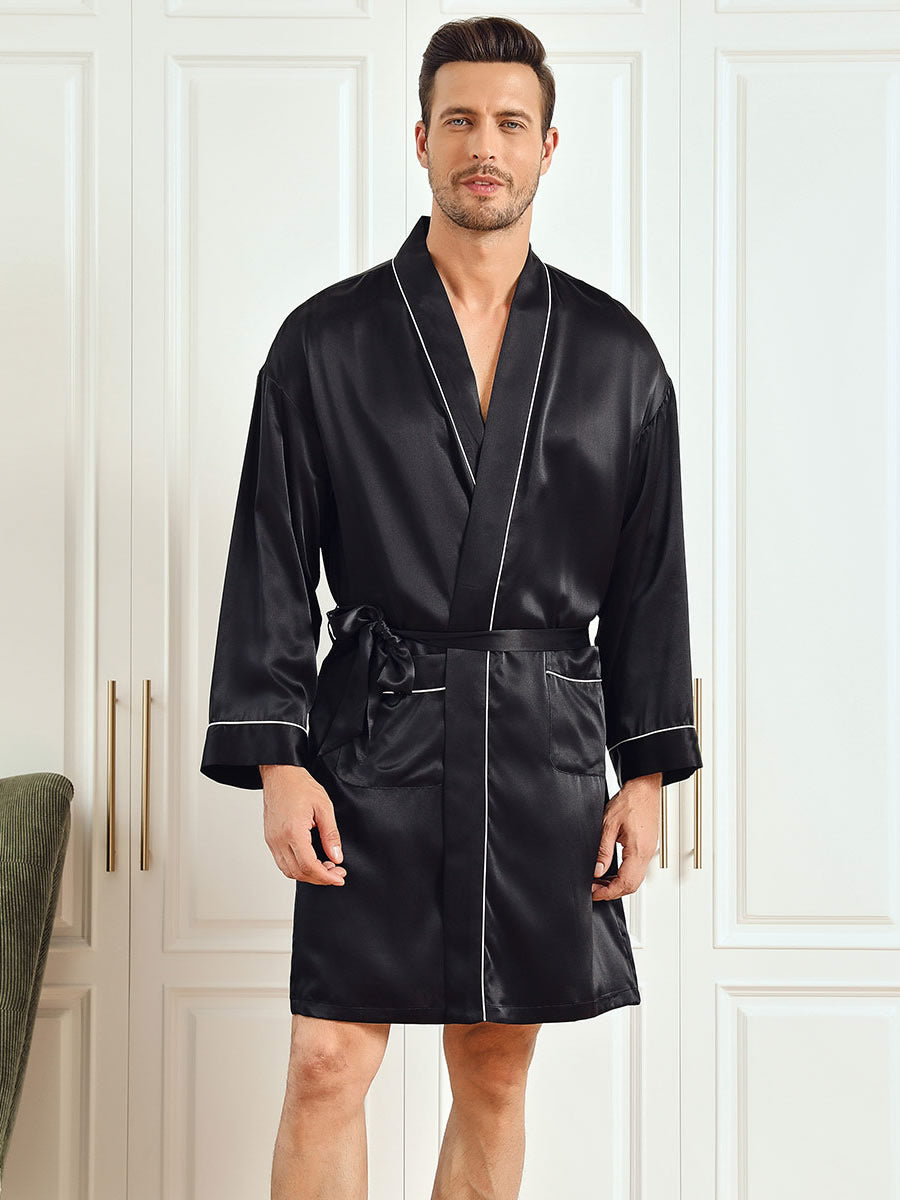 [Negro] SilkSilky-ES Long Sleeve Bata de hombre 001