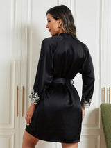 [Negro] SilkSilky-ES 3/4 Sleeve Bata de mujer 002