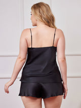 [Negro] SilkSilky-ES Spalline Sottili Cuello en V Conjunto de tirantes talla grande 002