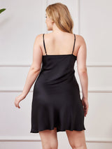[Negro] SilkSilky-ES Spalline Sottili Cuello en V Vestido talla grande 002
