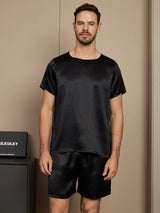 [Negro] SilkSilky-ES Short Sleeve Round Neck Pijamas de hombre 001