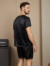 [Negro] SilkSilky-ES Short Sleeve Round Neck Pijamas de hombre 002