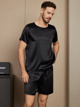 [Negro] SilkSilky-ES Short Sleeve Round Neck Pijamas de hombre 003