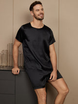 [Negro] SilkSilky-ES Short Sleeve Round Neck Pijamas de hombre 004