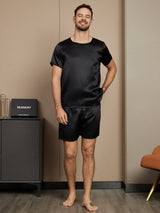 [Negro] SilkSilky-ES Short Sleeve Round Neck Pijamas de hombre 005