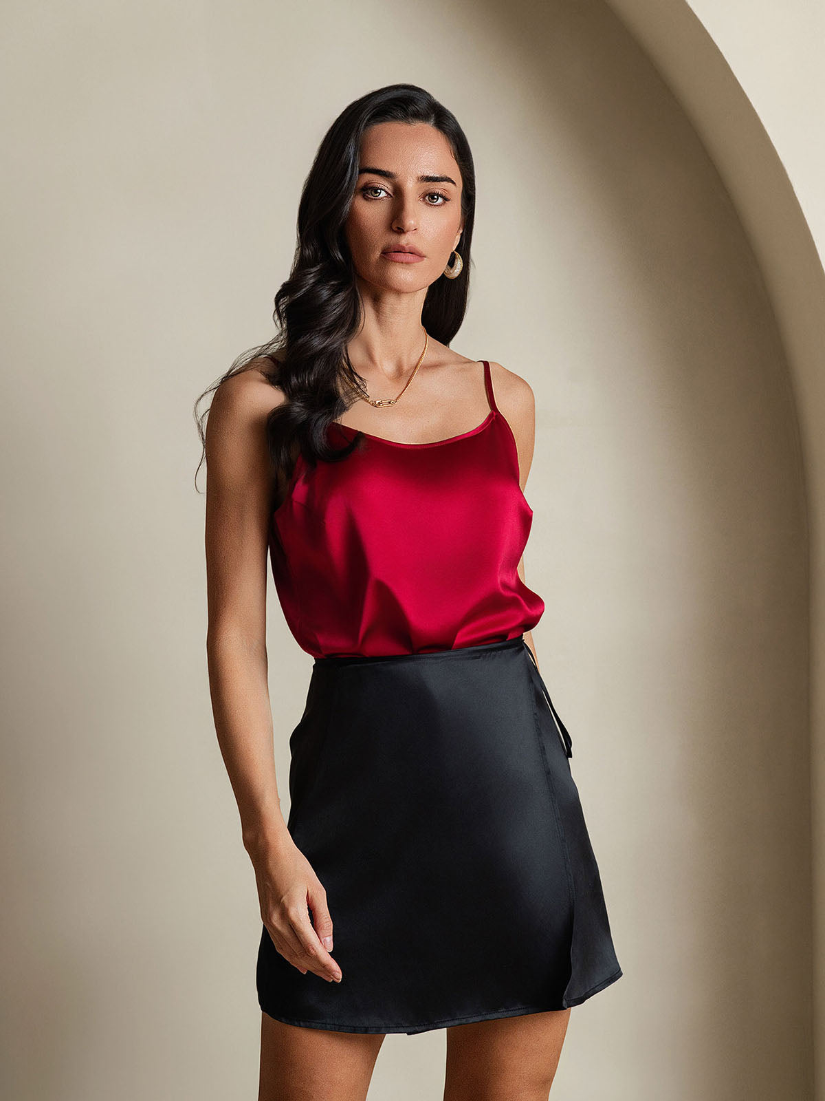 [Negro] SilkSilky-ES Seda Pura Skirt 003