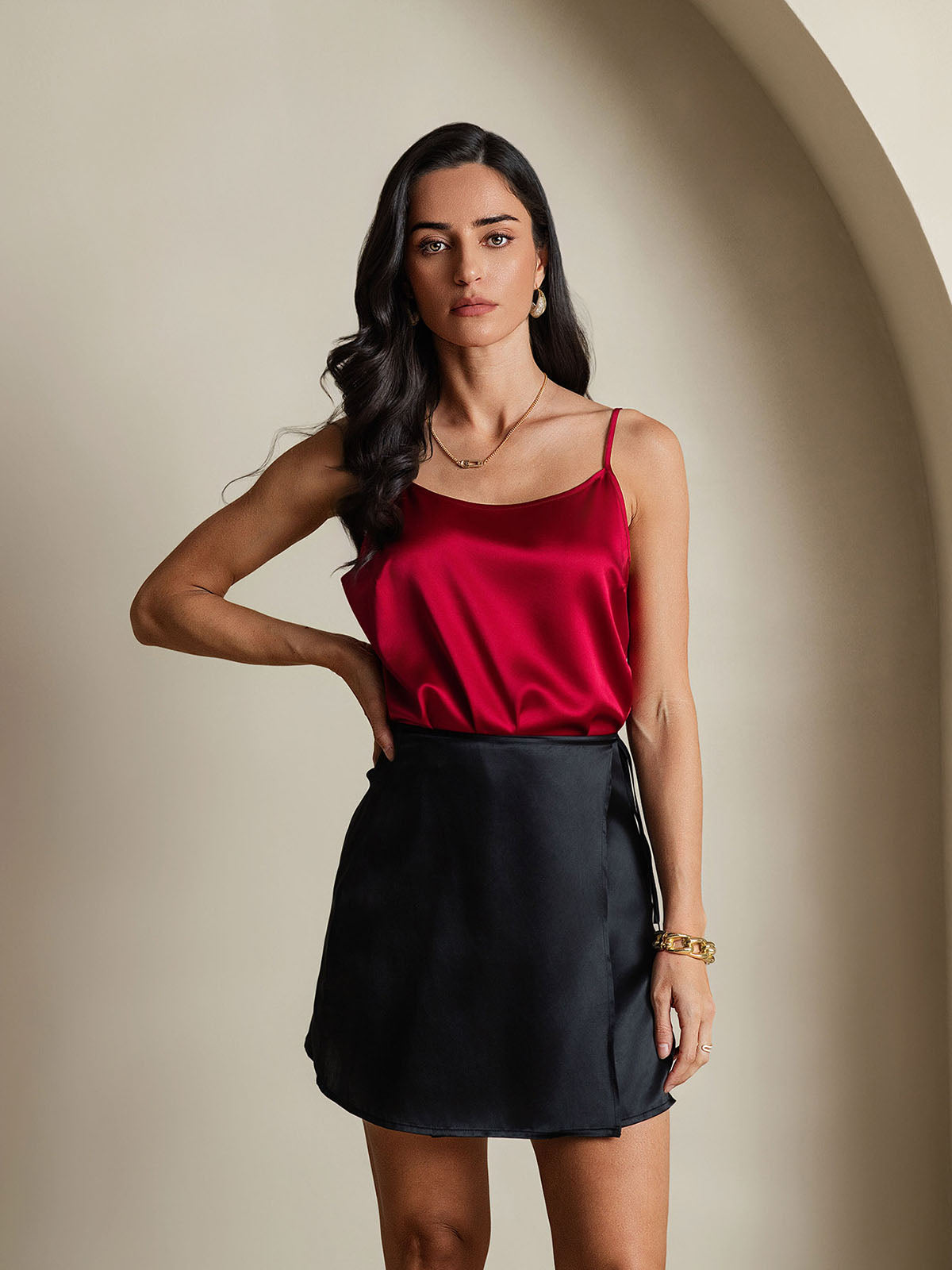 [Negro] SilkSilky-ES Seda Pura Skirt 004