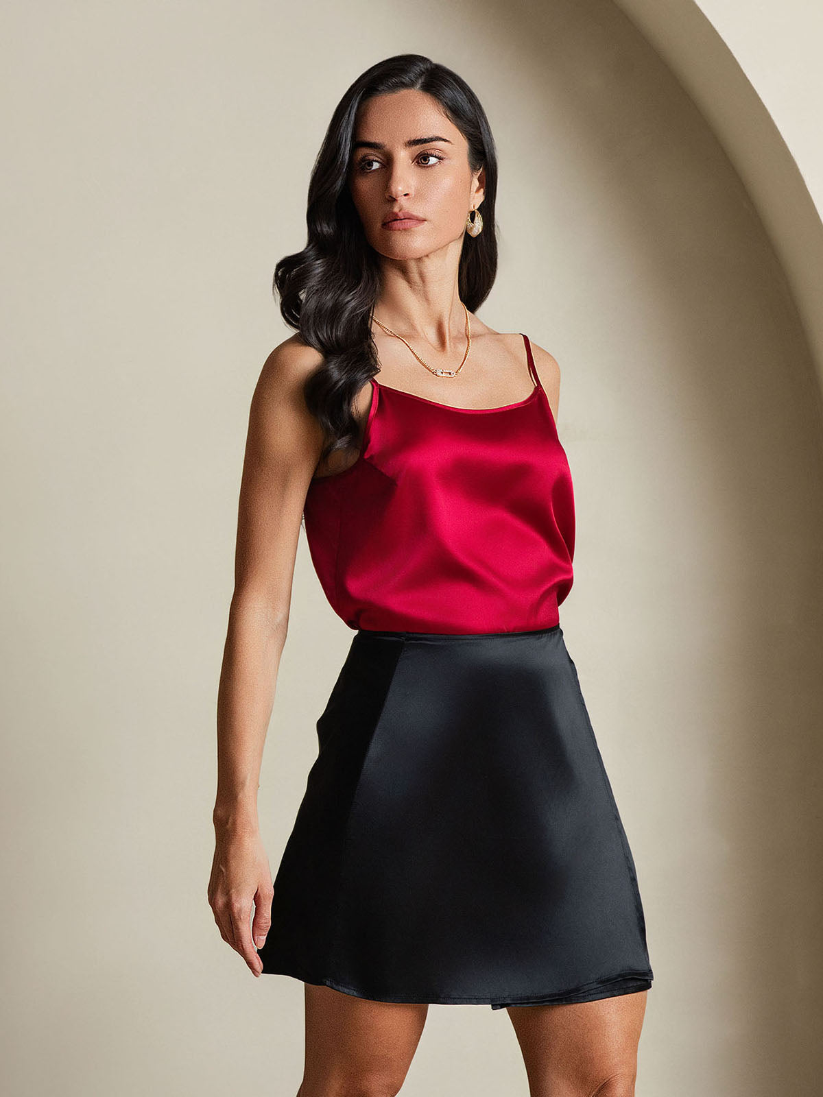 [Negro] SilkSilky-ES Seda Pura Skirt 006