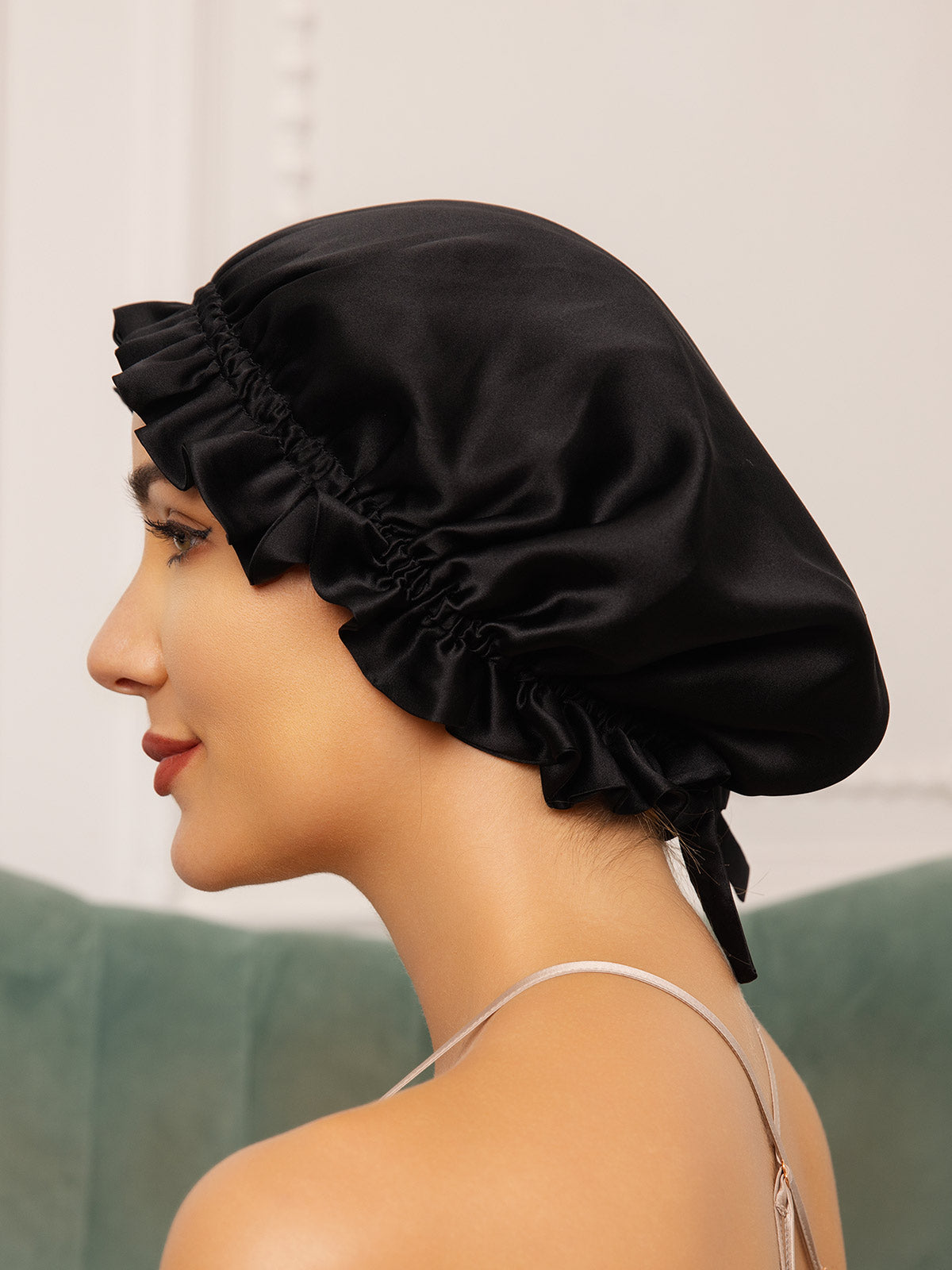 [Negro] SilkSilky-ES Seda Pura Sleep Cap 002