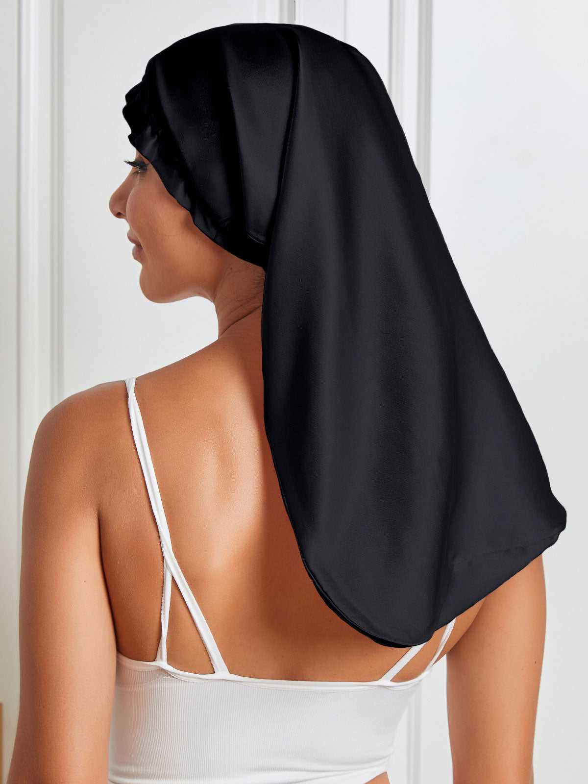 [Negro] SilkSilky-ES Seda Pura Sleep Cap 006