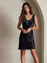 [Negro] SilkSilky-ES Sin mangas Escote Cuchara Vestido 003