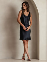 [Negro] SilkSilky-ES Sin mangas Escote Cuchara Vestido 007