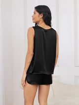 [Negro] SilkSilky-ES Sin mangas Cuello Redondo Pijamas de mujer 002