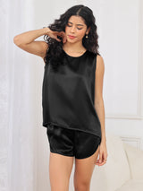 [Negro] SilkSilky-ES Sin mangas Cuello Redondo Pijamas de mujer 003