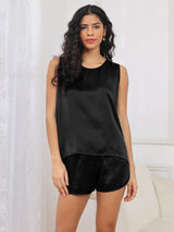 [Negro] SilkSilky-ES Sin mangas Cuello Redondo Pijamas de mujer 005