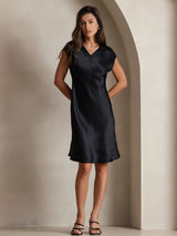 [Negro] SilkSilky-ES Sin mangas Cuello en V Vestido 001