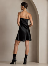 [Negro] SilkSilky-ES Spalline Sottili Cuello en V Vestido 002