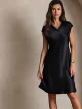 [Negro] SilkSilky-ES Sin mangas Cuello en V Vestido 003