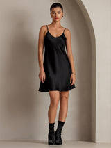 [Negro] SilkSilky-ES Spalline Sottili Cuello en V Vestido 005